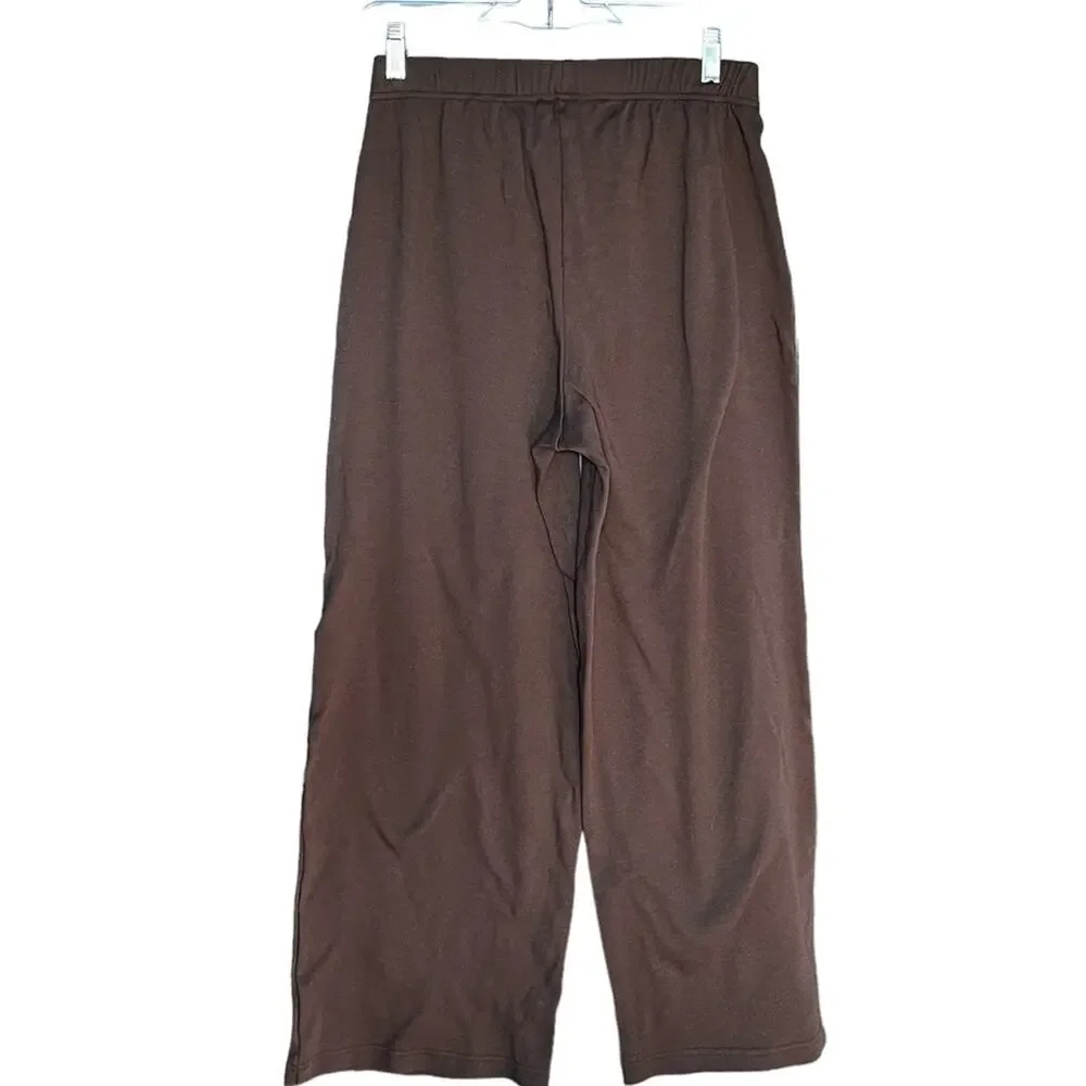 Roaman’s brown jersey knit pull on wide leg pants size 12 Short
